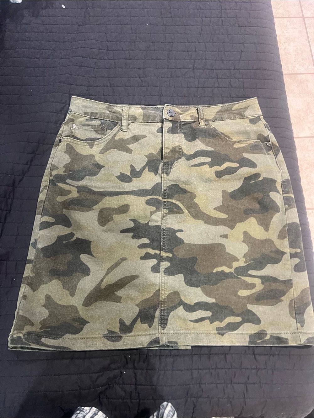Earl Jeans Camo A-Line Mini Skirt in Olive and Dark Green